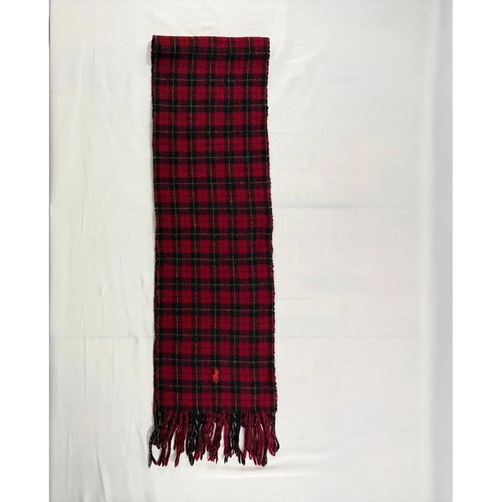 Polo Ralph Lauren 2-Face Lambswool Scarf Made in Italy - Plaid Red